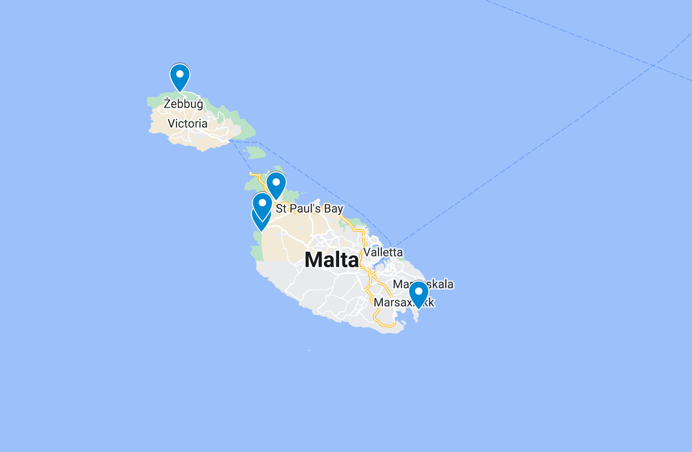 Mapa Malta pláže